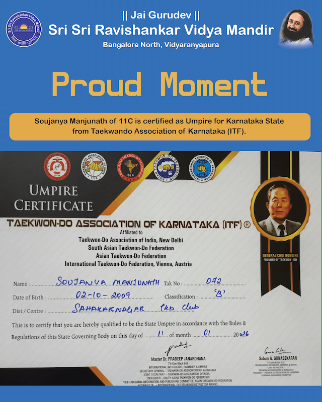 Soujanya manjunath of 11 C is Certified as Umpire