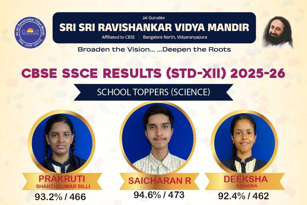 Sri Sri Ravishankar Vidya Mandir Vidyaranyapura Pre-Primary Admissions 2026–27 with activity-based learning for young children.